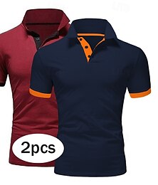 זול -בגדי ריקוד גברים חולצת POLO חולצת גולף קזו'אל ספורט דש שרוולים קצרים אופנתי בסיסי צבע אחיד סגנון קלאסי קיץ רגיל