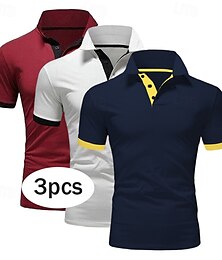 זול -בגדי ריקוד גברים חולצת POLO חולצת גולף קזו'אל ספורט דש שרוולים קצרים אופנתי בסיסי צבע אחיד טלאים 3חלקים קיץ רגיל אפור+שחור+כחול נייבי כחול+יין+כחול נייבי אפור+כתום+יין יין+לבן+כחול נייבי חולצת POLO