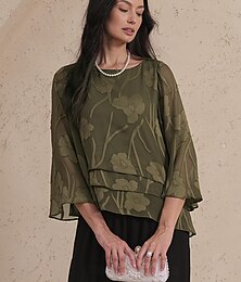 economico -Per donna Camicia di Pizzo Blusa Top Eleganti Top in chiffon Tinta unica Floreale Elegante Casual Mezza Manica Manica a Volant Scollo a Barca Top Regolari Ospite di nozze Lavoro Quotidiano Orlo