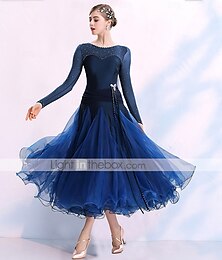 billige -Ballroom-dans Kjole Kombinasjon Krystall / Rhinestone Dame Trening Ytelse Langermet Spandex Organza polyster