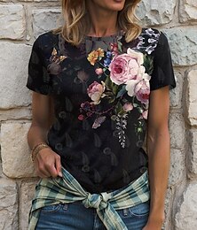 economico -Per donna Maglietta Floreale Grafico Vintage Elegante Classico Manica Corta Girocollo Top Regolari Quotidiano Stampato Rosa Blu Viola Verde Estate Primavera