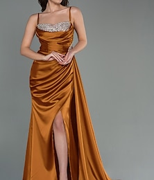 ieftine -Rochie de Seară Sirena  Trumpet cu Curea Reglabilă Rochie Elegantă Formale Nuntă Lungime la Podea Fără Mâneci Gât Sweetheart Satin cu Cristale Plisate