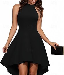 economico -Abiti Invitate Matrimonio A-Line Abito Elegante Invitate Matrimonio Impegno Asimmetrico Senza Maniche Collo Alto Stretch Crepe con Pieghe