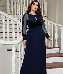 levne -A-line večerní šaty elegantní šaty formální svatba podlahová délka dlouhý rukáv krční kruh chiffon s flitry
