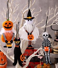 お買い得  -ハロウィンのぬいぐるみ吊り下げ飾り、かわいいカボチャの黒猫のゴーストスカルのホームパーティー用デコレーション、小さな柔らかいハロウィンの壁掛け装飾