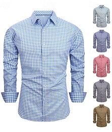 billiga -Herr Skjorta Sommarskjorta Casual skjorta Strandskjorta Knapp upp skjorta Svart Gul Rubinrött Grön Mörkblå Långärmad Rutig Kavajslag Semester Hawaiisk Kläder Polyester Mode Ledigt Bekväm
