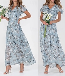ieftine -Pentru femei Rochii Midi Rochie de Cocktail Rochie florala Rochie imprimata Modă Modern În aer liber Vacanță Petrecere ceai Fit regulat Floare Manșon scurt În V Albastru piscină Trifoi Albastru