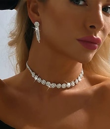 billige -brudesmykkesett 1 sett strass legering øredobber halskjede dame elegant stilig søtt smykkesett til bryllupsfest fest aftenantrekk