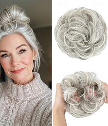 abordables -Extensions de cheveux chignon épais et bouclés, chignon synthétique, postiche épais pour femmes, gris multicolore