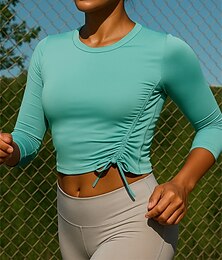 abordables -Mujer Camiseta Running Top para correr Top deportivo Correa Manga Larga Camiseta Secado rápido Ligero Transpirable Corriendo Yoga Ropa de deporte Ropa de Deporte Color sólido Negro Rosa Rojo