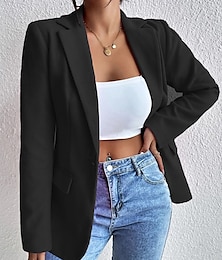 abordables -Mujer chaqueta Cómodo Bolsillo Botones Moda Plano Oficina Oficina / Carrera Botonadura Simple Regular Cuello Vuelto Ajuste regular Manga Larga Ropa de calle Negro Rosa Rosa Rojo Otoño Invierno