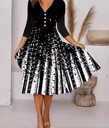 ieftine -Pentru femei Rochii Midi Rochie A line Casual În aer liber Ieșire Fit standard Floral Grafic Lungime Manșon 3/4 În V Negru Alb Roșu-aprins Primăvară Toamnă