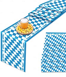 abordables -Lot de 5 nappes bleues pour l'Oktoberfest &Nappes à carreaux blancs pour les fournitures de thé du pays des merveilles de l'Oktoberfest, nappe rectangulaire en plastique pour le camping, pique-nique,