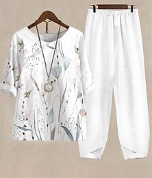 abordables -Femmes Basique Chemise Ensembles de Pantalons Demi Manches Col rond A Ombre Fleuri Graphique Imprimé Fête Décontracté Quotidien Week-end Blanche Jaune Bleu clair Été Coupe régulière