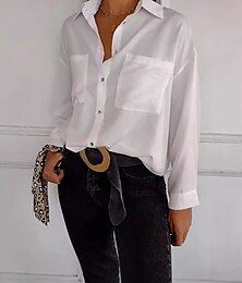 economico -Per donna Blusa Tinta unica Elegante Casual Manica Lunga Colletto a Camicia Top Regolari Quotidiano Ferie Bianco Rosso Verde Estate Primavera
