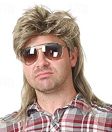 abordables -Perruques Mullet pour Hommes Costumes des Années 70 et 80 Accessoire de Fête Fantaisie Cosplay Cheveux Perruque Masculine Perruques d'Halloween