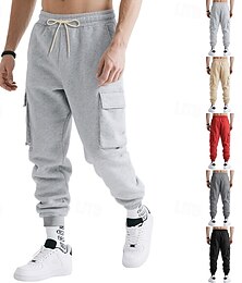お買い得  -男性用 カーゴパンツ ジョガー ズボン カーゴスウェットパンツ 弾性ウエスト ドローストリング マルチポケット 平織り 耐久性 アウトドア 日常 キャンピング＆ハイキング ファッション クラシック ブラック ルビーレッド