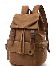 economico -Zaino vintage da uomo in tela con spallacci in pelle, zaino da viaggio multitasche per scuola, lavoro, escursionismo e uso all'aperto