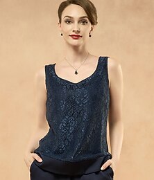economico -Per donna Camicia in raso Top con cuciture in pizzo Top da sera Tinta unica Elegante Abbigliamento Semi Formale Senza Maniche Girocollo Top Regolari Festa serale Abbigliamento Formale Abito da