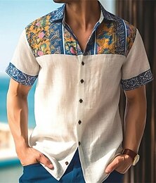 economico -Per uomo Camicia Camicia Estiva Camicia casual Camicia da Spiaggia Camicia con Bottoni Bianco Blu reale Blu Blu scuro Manica Corta Stampa Bavero Vacanza Camicia hawaiana Stampato Abbigliamento