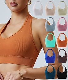 voordelige -Dames Yogabeha Sport bh's Pilates-bh Goede top Push-up naadloos Anti-vibratie Draadloos Effen / effen kleur Sport Sportkleding Zilver Meerblauw Sportschool Zumba Hardlopen