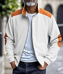 economico -Per uomo Giacca Leggera Giacca in Velluto a Coste Giacca Casual Vacanza Quotidiano Tasca Primavera Autunno Blocco di colori Moda Classico Collo alla coreana Regolare Aalbicocca Nero Bianco Giallo Vino