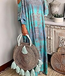 economico -Per donna Abito maxi Abito a spalle scoperte Vacanza Casual Boho Feste Uscire Spiaggia Grafico Astratto Manica Corta Girocollo Blu Estate Primavera Autunno