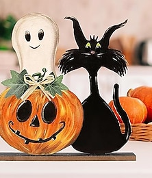 abordables -Letreros de madera para mesa de Halloween, decoración rústica con bandejas escalonadas de calabazas y fantasmas, letreros de madera de Halloween para interiores para exhibición en la mesa de la sala