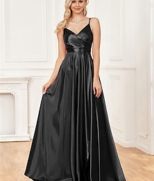 preiswerte -A-Linie Quinceanera-Kleider Elegant Kleid Formell Hochzeit Bodenlang Ärmellos Spaghettiträger Satin mit Falten Schlitz 2025