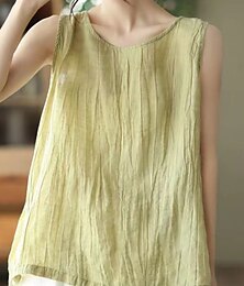economico -Per donna Camicie di cotone e lino Camicia con collo camp Tinta unica Essenziale Casual Senza Maniche Scollo a V Top Regolari Quotidiano Nero Bianco Rosa Verde Grigio Estate