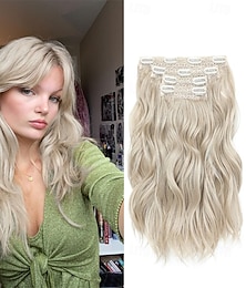 abordables -Extensions de cheveux à clips pour femmes, extensions de cheveux courtes ondulées de 14 pouces pour femmes, extensions de cheveux à clips, 4 pièces, extensions de cheveux avec trame en dentelle