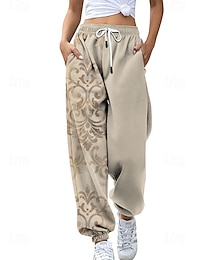 economico -Per donna Pantaloni Eleganti Dritto Streetwear Casual Lunghezza intera Naturale Fiore Tasca Stampa Design con Coulisse Elastica All'aperto Confortevole All'aperto Uscire Grigio Giallo Rosa Verde