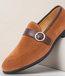 economico -Mocassini da uomo in finta pelle scamosciata marrone con cinturino con fibbia, scarpe eleganti slip-on per feste in ufficio e uso quotidiano