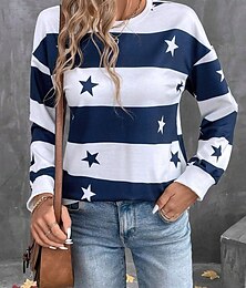 abordables -Mujer Sudadera Graphic A Rayas Vintage Moda Casual Manga Larga Cuello Barco Tops regulares Calle Uso Diario Casual Estampado Negro Azul Piscina Verde Trébol Caqui Primavera Otoño Invierno
