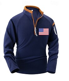 economico -Per uomo Maglia Felpa con zip corta Nero Blu marino Cammello Mezza zip Bandiera Americana Sport & Outdoor Quotidiano Ferie Poliestere Streetwear Essenziale Casual Primavera & Autunno Abbigliamento