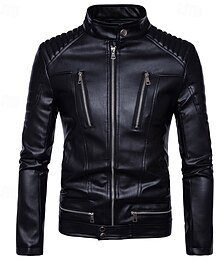 economico -Per uomo Giacca in Ecopelle Giacca da Biker Giacca da Moto Vacanza Quotidiano Antivento Caldo Tasca Inverno Semplice Moda Classico Collo alla coreana Regolare Nero Giacca