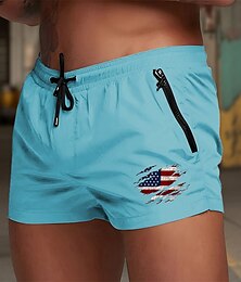 billiga -Herr Badshorts Boardshorts Landsflagga Snabbtorkande Andningsfunktion Snörning med meshfoder Elastisk midja Semester Strand Hawaiisk Ledigt Vit Ljusgrön