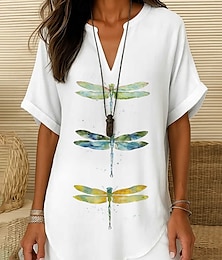 economico -Per donna Camicia Boho Grafico Animale Bohemien Vintage Quotidiano Manica Corta Scollo a V Top Regolari Quotidiano Ferie Semi-Formale Bianco Verde chiaro Blu Reale Blu Viola Estate Primavera