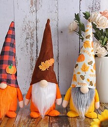 abordables -Décoration en peluche de gnome d'automne, poupée debout sans visage avec chapeau de citrouille à carreaux, décoration de table de récolte de Thanksgiving pour la maison, ornement d'étagère d'automne
