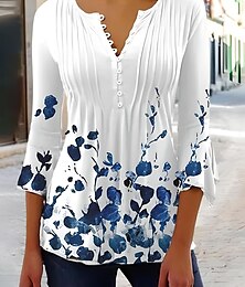 economico -Per donna Blusa Ombre Floreale Grafico Elegante Essenziale Casual Manica 3/4 Scollo a V Top Regolari Quotidiano Uscire Bottoni Verde chiaro Rosa Blu Viola Azzurro Primavera Autunno