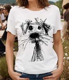 abordables -Mujer Camiseta Graphic Animal Perro Vintage Elegante Clásico Manga Corta Cuello Barco Escote Redondo Tops regulares Diario Fin de semana Estampado Negro Blanco Rojo Azul Piscina Morado Verano