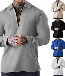 economico -Per uomo Felpa con cappuccio e zip Felpa con zip Nero Bianco Blu Cachi Grigio chiaro Bavero Semplice Con zip Zip a un quarto Casuale Quotidiano Ferie Streetwear Cool Designer Primavera & Autunno