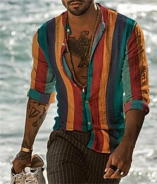 economico -Per uomo Camicia Camicia Estiva Camicia casual Camicia da Spiaggia Camicia con Bottoni Verde chiaro Rosa Rosso Viola Verde Manica Lunga A righe Bavero Vacanza Camicia hawaiana Abbigliamento Poliestere