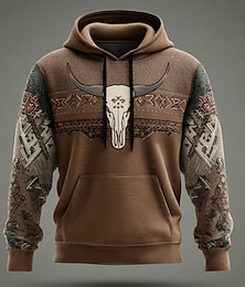 economico -Per uomo Cowboy Felpe con cappuccio Felpa Felpa con cappuccio Felpa con cappuccio Girocollo Etnico Stampa 3D Ferie Viaggio Abbigliamento casual alla moda Blu Marrone Coulisse 3D Autunno Inverno