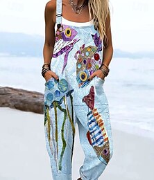 economico -Per donna Tuta Attivo Grafico Senza Maniche Harem Coulisse Vacanza Streetwear Vestibilità comoda Giallo Rosso Blu Estate
