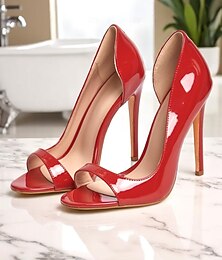 economico -Scarpe con tacco a spillo nere e rosse da donna con punta aperta – décolleté da sera lucide e sfumate per eleganti cocktail party e serate fuori