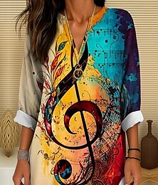 economico -Festival musicale Per donna Blusa Ombre Grafico Geometrico Elegante Vintage Tropicale Manica Lunga Scollo a V Top Regolari Quotidiano Ferie Stampato Blu Arancione Verde Estate Primavera