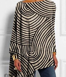 economico -Per donna Maglietta Grafico A righe Vintage Elegante Classico Manica Lunga Girocollo Top Regolari Quotidiano Weekend Stampato Rosa Blu Cachi Primavera Autunno