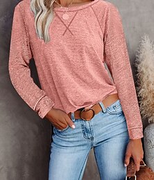 economico -Per donna Maglietta Blocco di colori Moda Elegante Moderno Manica Lunga Girocollo Top Regolari Quotidiano Weekend Rosa Vino Verde Grigio scuro Autunno Inverno