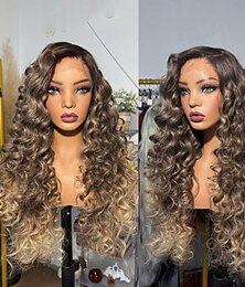 preiswerte -Remy Echthaar 5x5 Verschluss 13x4 Spitzenfront Perücke Freier Scheitel Brasilianisches Haar Lockere Welle Blond Perücke 130% 150% Haardichte mit Babyhaaren Ombre-Haar Hervorgehobenes / Balayage-Haar